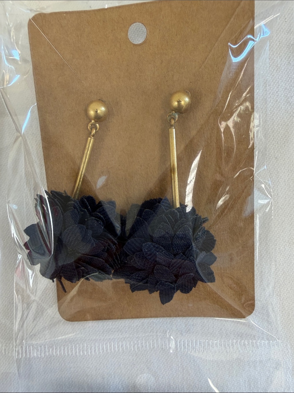 Gold and Navy Floral Drop Earrings - Women Jewelry